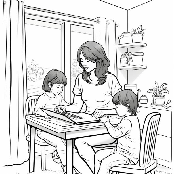 Mom working from home with kids